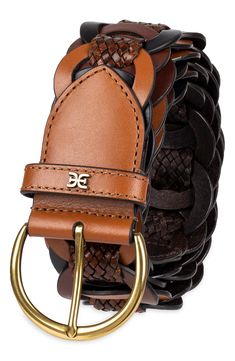 A woven strap makes its way through links of smooth leather tanned in various shades that give this belt its distinctive look and feel. 1 1/2" belt width Leather Imported Casual Brown Woven Leather Belt, Brown Woven Leather Belt, Adjustable Woven Leather Belt, Woven Belt, Sam Edelman, Smooth Leather, Nordstrom, Leather