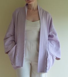 ✨A comfortable oversized kimono made of natural fabric. Nice, fresh violet color. 🧵All seams are finished with beige bias binding. 📏Suitable for size M and L Made for those who love comfort and unique things, and for those who support sustainable fashion💚 Spring Loungewear Kimono With Natural Dye, Casual Cotton Kimono With Natural Dye, Oversized Cotton Kimono With Pockets, Oversized Cotton Kimono For Daywear, Long Sleeve Kimono With Natural Dye And Relaxed Fit, Cotton Kimono With Natural Dye And Relaxed Fit, Spring Outerwear In Cotton With Natural Dye, Oversized Kimono, Kimono Style Jacket