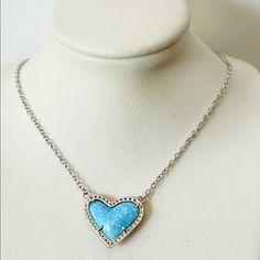 Kendra Scott Ari Heart Pendant Necklace * Ocean Kyocera Opal * Rhodium Plated Over Brass * 0.49” L X 0.57” W Pendant * 15” L Chain With 2” L Extender * Lobster Clasp Closure Brand New With Cardholder & Dust Bag Blue Heart Necklace For Gift, Sterling Silver Blue Heart Beads Jewelry, Blue Sterling Silver Jewelry With Heart Beads, Sterling Silver Jewelry With Blue Heart Beads, Blue Sterling Silver Heart Necklace For Valentine's Day, Blue Sterling Silver Open Heart Jewelry, Blue Sterling Silver Necklace With Heart Charm, Blue Open Heart Sterling Silver Jewelry, Blue Heart Beads Pendant Necklace