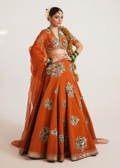 Orange Lehenga Choli and Dupatta Bridal Wedding Dress Rust Orange Lehenga, Rust Lehenga, Indian Formals, Mehendi Lehenga, Dupatta Bridal, Pakistani Lehenga, Orange Lehenga, Bridal Trousseau, Bridal Dupatta