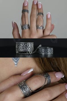 Double Ring Armenian Pattern With Chain | Vintage Ethnic Rings | Antique Style Stackable Rings |Handcrafted 925 Sterling Silver | Adjustable Bohemian Filigree Ring, Bohemian Sterling Silver Rings In Antique Silver, Bohemian Antique Silver Sterling Silver Rings, Bohemian Ring With Oxidized Metal Finish, Sterling Silver Festival Ring Jewelry, Bohemian Metal Ring With Oxidized Finish, Sterling Silver Ring For Festivals, Antique Silver Bohemian Ring, Bohemian Antique Silver Ring