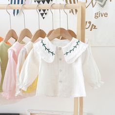 Girls Branches Lapel Long Sleeve Blouses Wholesale Girl Clothing - PrettyKid White Top With Cute Collar For Fall, White Collared Top For Fall, Cute Long Sleeve Tops For Playdate, White Spring Blouse For Playtime, Spring Long Sleeve Tops For Playdate, Cute Collared Tops For Playtime, Cute Collared Tops For Play, White Long Sleeve Playwear For Babies, White Tops For Fall Playwear