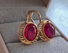 Soviet Ruby earrings, 583 gold with star. It is truly a masterpiece Earrings.  Jewelry Factory, 1981. Rare model, LUX condition. and to make you satisfied. In any case, if you are not satisfied with the product. Luxury Hallmarked Ruby Earrings, Elegant Oval Hallmarked Earrings, Formal Rose Gold Tarnish-resistant Earrings, Antique Yellow Gold Earrings For Formal Events, Antique Yellow Gold Earrings For Formal Occasions, Classic 14k Gold Earrings For Formal Occasions, Round Polished Evening Earrings, Classic Oval Earrings For Evening, Oval Evening Earrings