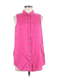 Sigrid Olsen Sleeveless Button Down Shirt Size: Medium Tops - used. No Fabric Content | Sigrid Olsen Sleeveless Button Down Shirt: Pink Tops - Size Medium Casual Sleeveless Shirt With Button Closure, Spring Sleeveless Shirt For Beach, Sleeveless Cotton Shirt With Button Closure, Spring Sleeveless Beach Shirt, Spring Beach Sleeveless Shirt, Sleeveless Beach Blouse With Button Closure, Sleeveless Blouse With Button Closure For Beach, Sleeveless Button Down Shirt, Pink Tops