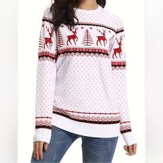 Questions? Leave A Comment Below! Aibrau Christmas Sweater Knitting White/ Red Festive Holiday Party Ugly Sweater Size Small New With Tag Christmas Party Crew Neck Sweater, White Knitted Winter Sweater, Christmas Crew Neck Knit Sweater, Winter Party Sweater With Crew Neck, Winter Holiday Knitted Tops, Holiday Crew Neck Knit Sweater, Holiday Knit Sweater With Crew Neck, Cozy Christmas Knit Sweater, Festive Christmas Fair Isle Sweater