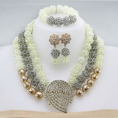 Fashion African Jewelry Set Nigerian Wedding necklace for women in JW1081 series Silver Beaded Jewelry Sets For Anniversary, Silver Jewelry Sets With Round Beads For Anniversary, Silver Necklace With Round Beads For Wedding, Silver Bridal Necklace With Round Beads For Wedding, White Crystal Jewelry For Marriage, Crystal Bridal Necklace With Round Beads For Wedding, Silver Pearl Bridal Necklace For Marriage, Elegant White Jewelry For Marriage, Wedding Necklaces With Round Beads