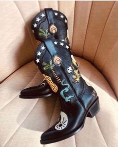 BROTHER VELLIES YIN YANG DOODLE COWBOY BOOT SIZE 7 LAST PAIR Worth $5000 SALE! | eBay Brother Vellies Boots, Custom Leather Boots With Snip Toe, Custom Snip Toe Leather Boots, Custom Leather Snip Toe Boots, Custom Black Leather Boots, Brother Vellies, Bota Country, New Rock, Cowboy Boot