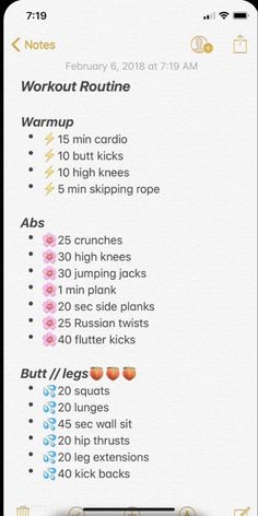the workout routine is displayed on an iphone screen, with instructions for how to do it