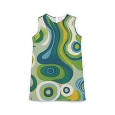 Swirly Psychedelic Lava Lamp A-line Sleeveless Stretch Mini Dress - Effortlessly chic, this sleeveless dress boasts a jewel neckline and a flattering shift silhouette, ensuring timeless style and comfortable wear. Runs true to size with its reliable fit, complemented by a hidden-back, 18'' zip for easy dressing. The zipper features YKK's invisible nylon design ensuring a seamless finish. .: Material: 95% polyester, 5% spandex .: Medium fabric (7.5 oz /yd² (255 g/m .: Seam thread color automatically matched to design (black or white) Retro Sleeveless Beach Dress, Retro A-line Sleeveless Dress For Spring, Retro Multicolor Sleeveless Dress For Spring, Sleeveless Retro Mini Dress With Retro Print, Retro Green Mini Dress For Summer, Groovy Summer Dress With Retro Print, Summer Dresses With Groovy Retro Print, Groovy Retro Print Summer Dress, Spring Sleeveless Mod Dress