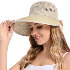 Straw Hook And Loop Closure Women's Straw Hat Has A Built-In Sweatband To Quickly Wick Away Sweat, Keeping You Cool While Enjoying The Outdoor Activities. Beach Hats Are Made Of Polyester And Papyrus With A Wide Brim To Give You Great Sun Protection. Floppy Beach Hat One Size Fits Most Women With Adjustable Velcro On The Back To Adjust To Fit Head Sizes 21.65-23.2". Floppy Hat Women Are Easily Stored In Luggage Or Bag, A Great Choice For Travel. Adjustable Casual Hats For Holiday, Vacation Straw Hat, One Size Fits Most, Wide Brim Hats For Summer Holidays, Summer Adjustable Hat For Holiday, Summer Holiday Hats Adjustable, Adjustable Wide Brim Hat For Holiday, Adjustable Wide Brim Sun Hat For Holiday, Adjustable Summer Hat For Holiday, Adjustable Summer Hats For Holiday