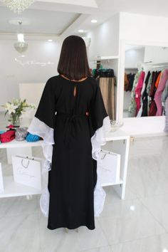 IMG_7248_1024x1024@2x Traditional Long Black Kaftan, Black Long Abaya, Traditional Black Maxi Dress, Traditional Black Kaftan For Party, Traditional Black Party Kaftan, Long Black Kaftan For Party, Black Beach Dress For Eid, Bohemian Black Evening Abaya, Eid Beach Black Kaftan