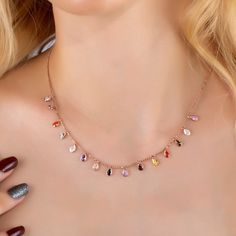 💎 This necklaces with small multi-colored crystals will show all the lightness and playfulness of the mood. 💎  Сhain length is 17.7 inches (45cm). 💎 Materials: Made of rose gold plated silver. 💎 You can choose earings for a set by clicking on the link :  https://www.etsy.com/your/shops/GorgeousDetails/tools/listings/997083617 💎 The real color of the item may be slightly different from the picture shown on website caused by many factors such as brightness of your monitor and light brightness. Much more beautiful then the picture! 💎 Do not use perfume, hairspray, body creams directly on the product so that the color does not darken! 💎 International delivery time varies but generally 1,5 - 2 weeks.       Attention: For Italy it may take 6 - 8 weeks. Multicolor Crystal Necklaces For Gifts, Multicolor Crystal Necklace For Gift, Colorful Necklace, Necklace Colorful, Necklace Stone, Gold Filled Necklace, Black Beaded Jewelry, Necklace Crystal, Necklace Gemstone