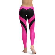 Black Heart Shaped Pink Leggings - Gearbunch Pink Bottoms For Valentine's Day, 100 Squats, Soft Leggings, Pink Leggings, Black Heart, Pink Heart, Black Leggings, Be Happy, Pink Black