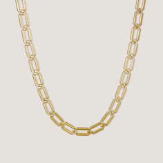 Bold, edgy, and individual - everything you could ask for in a statement chain. Featuring interlocking links, this necklace is sure to shine from near and far. • 17-19" adjustable length• 18kt PVD Gold Plated over Stainless Steel• Waterproof & Tarnish Resistant Trendy Metal Chain Necklace With Solid Links, Modern Metal Chain Necklace, Modern Metal Necklace With Cable Chain, Modern Metal Cable Chain Necklace, Adjustable Silver Chain Necklace With Rectangular Links, Adjustable Chain Necklace With Rectangular Links, Adjustable Metal Chain Necklace With Rectangular Links, Modern Chain Link Necklaces, Modern Necklace With Chunky Chain Links