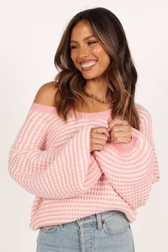 Becca Crewneck Waffle Stitch Stripe Knit Sweater - Pink - Petal & Pup USA Pink Must Haves, Cute Clothes To Buy, Stripe Knit Sweater, Petal And Pup, Waffle Stitch, Weekend Wear, Preppy Outfits, Pink Stripes, Shoulder Sweater