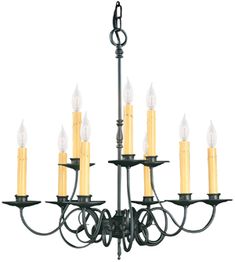 a chandelier with many lit candles hanging from it's arms and ends