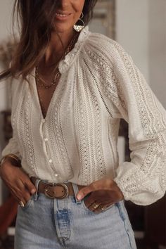 #ad Premium Quality Crochet Lace Button V-Neck Knit Sweater Blouse, Fashion Women's Sweaters White Lace Shirt, Laced Up Shirt, Lace Button, Purple Lace, Looks Chic, Complete Outfits, Lace Shirt, Komplette Outfits, Mode Inspiration