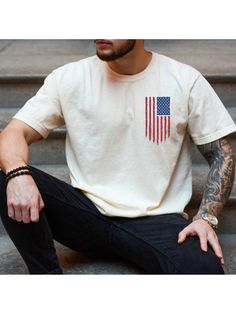 Medium fabric (5.3 oz/yd² (180 g/m²))Classic fitRuns true to size100% cotton (fiber content may vary for different colors)Tear-away labelMen's American Flag Shirt, USA Shirt, Flag Tee, 4th Of July, Fourth Of July Shirt, Men's American Flag Shirt, Patriotic Shirt Beige Casual  Short Sleeve  Colorblock,Geometric,Letter    Men Clothing, size features are:Bust: ,Length: ,Sleeve Length: July Fourth, Fourth Of July Shirts, Patriotic Shirt, Usa Shirt, American Flag Shirt, Patriotic Shirts, Flag Shirt, Kids Beachwear, Men Clothing