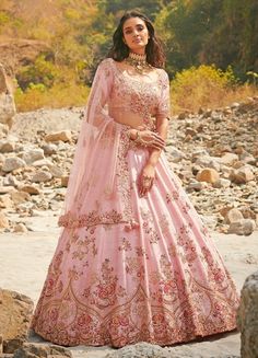 Dolly J-Rubene Pink Lehenga Set-INDIASPOPUP.COM Silk Bridal Lehenga, Dolly J, Brown Stuff, Raw Silk Lehenga, Outfits Indian, Wedding Lehenga Designs, Zardozi Embroidery, Pink Lehenga, Silk Tulle