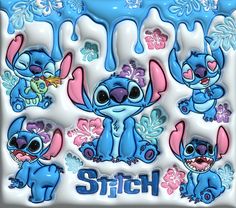 the stitch characters are painted in blue and pink