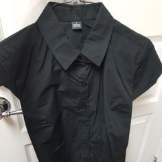 Women Black Shirt Can Be Used Office, Work Uniform, Comes With A Black Bow Also/ Brand New, 65% Polyester 35% Cotton Black Short Sleeve Top For Formal Occasions, Black Cotton Office Blouse, Black Formal Short Sleeve Tops, Formal Black Short Sleeve Top, Black Cotton Blouse For The Office, Black Short Sleeve Top For Office, Casual Black Blouse For Office Wear, Black Tops For Office Wear, Casual Black Office Wear Blouse