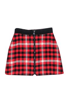 Current Boutique-Tara Jarmon - Red, Black & White Houndstooth Tweed Miniskirt Sz 8 Trendy Plaid Mini Skirt For Winter, Fall Plaid Lined Mini Skirt, Trendy Plaid Skirt For Winter, Winter Workwear Plaid Mini Skirt, Plaid Mini Skirt For Winter Workwear, Trendy Plaid Skirt For Fall, Trendy Plaid Fall Skirt, Trendy Plaid Mini Skirt For Fall, Trendy Plaid Mini Skirt For Work