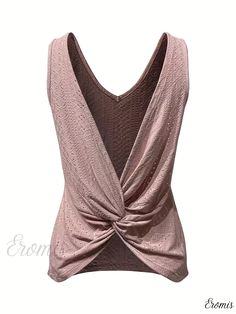 Eromis - Stunning Eyelet Twist Back Tank Top | Sophisticated V-Neck Summer Sleeveless Blouse | Exquisite Womens Apparel Twist Pattern, Womens Apparel, Fabric Medium, Chest Pad, Sleeveless Blouse, Knit Fabric, Collar Styles, Knitted Fabric, Going Out