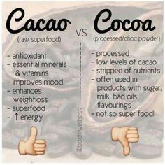 the differences between cacoa and cocoa are shown in this graphic above it's image