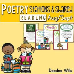 poetry stations and shared reading august / set with an image of two children standing next to each other