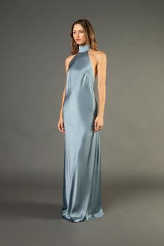 Halter tie neck backless gown - celestine Halter Neck Dress Formal, Halter Neck Bridesmaid Dresses, Bridesmaids Colors, Halter Dress Formal, Backless Bridesmaid Dress, Anniversary Outfit, Halter Backless Dress, Backless Gown, Dusty Blue Bridesmaid Dresses