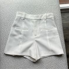 Purchased Online Never Worn. Fitted White Shorts By Zara, Zara Fitted Elegant Shorts, Zara Elegant Fitted Shorts, Elegant Fitted Zara Shorts, Zara White Mini Bottoms, White Mini Shorts With Pockets, Zara Shorts, High Waist Dress, Online Purchase