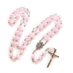 47054434402638 Pink Beaded Spiritual Rosary, Pink Rosary With Round Beads For First Communion, Pink Rosary For First Communion, Pink Rose Quartz Necklace With 8mm Beads, Pink Rosary With 8mm Round Beads, Pink Beaded Rosary With Round Beads, Pink Rosary With 8mm Beads For Gift, Pink Rosary With 8mm Beads As Gift, Adjustable Pink Cross Rosary