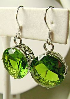 Peridot Sim Sterling Silver Filigree Earrings (Custom-Made)* #SilverEmbraceJewelry Green Formal Earrings With Ear Wire, Classic Green Earrings With Ear Wire, Elegant Green Round Earrings, Formal Green Nickel-free Earrings, Elegant Nickel-free Green Jewelry, Green Pierced Earrings For Formal Occasions, Formal Green Pierced Earrings, Hypoallergenic Green Jewelry For Weddings, Elegant Nickel-free Green Earrings