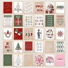 christmas cards with santa claus and other holiday greetings on them, all in different colors