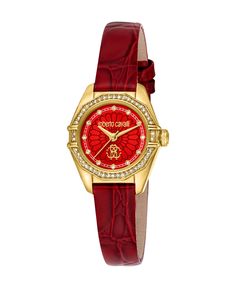 in stock Watches Women Leather, Jewelry Watch, Roberto Cavalli, Chic Design, Quartz Watch, Accessories Watches, Red Leather, Leather Watch, Women's Accessories