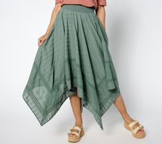 A handkerchief hem adds dimension and movement to this stunning midi skirt. Go ahead, give a twirl and let this lacy style swing and sway in the breeze. From Destination 365. Handkerchief Hem, Dress Skirt, Midi Skirt, Fashion Dresses, Dresses