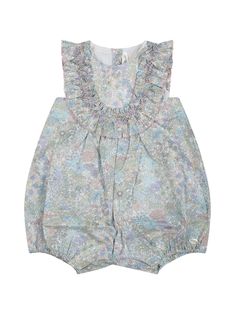 Blue cotton sleepsuit with all-over floral print, sleeveless, ruffles, crew neck, elasticized bottomComposition: Cotton, 100% Light Blue Romper, Hand Smock, Blue Romper, Kenzo Kids, Cotton Romper, Liberty Fabric, Stella Mccartney Kids, Unisex Clothing, Playsuit Jumpsuit