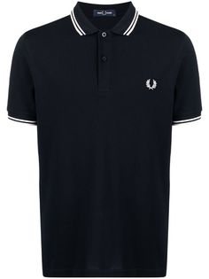 Fred Perry embroidered-logo Polo Shirt - Farfetch Blue Polo Shirt With Striped Collar, Classic Polo Shirt With Contrast Stripes, Navy Short Sleeve Polo Shirt With Ribbed Collar, Classic Polo Shirt With Contrast Collar For Summer, Navy Polo Shirt With Embroidered Logo, Casual Navy Polo Shirt With Embroidered Logo, Navy Cotton Polo Shirt With Ribbed Collar, Cotton Polo Shirt With Three Stripes Branding, Summer Polo Shirt With Contrast Trim