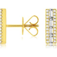 Royal 14K Yellow Gold Diamond Earrings - 0.15 Carat Main Stone - 0.25 Carat Baguette Diamonds Yellow Gold Diamond Earrings, Baguette Diamonds, Gold Diamond Earrings, Royal Jewelry, Baguette Diamond, Special Event, The Universe, Round Diamond, Round Diamonds