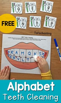 the alphabet teeth cleaning activity for kids to practice their handwriting and spelling skills with free printables