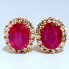 Lab Created Ruby Earrings Totaling: 9ct. Oval Cut, Clean Clarity And Brilliant Cut Excellent Transparency 11.4 X 8.5mm 1.50ct. Nataural Round Diamonds G-Color, Vs-2 Clarity 14kt. Yellow Gold 9.3 Grams Earrings Overall: 15.5 X 13.5mm Omega Backs $11000 Appraisal Will Accompany Gia Certified Ruby Earrings For Anniversary, Yellow Gold Ruby Earrings With Brilliant Cut, Yellow Gold Oval Diamond Earrings With Gemstone, Classic Ruby Earrings With Halo Setting, Aaa Quality Yellow Gold Diamond Earrings As Gift, Pearl Pendant Earrings, Murano Glass Earrings, Bunny Earrings, Fancy Yellow Diamond