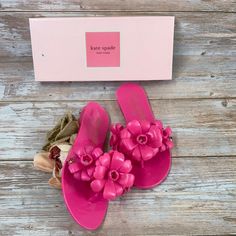 Like New In Box Defects As Seen In Pictures Kate Spade New York Jaylee Flip Flop, Size 7 B - Pink Kate Spade New York's Jaylee Sandals Pair Studded Florals And Slip-On Ease Accenting Warm-Weather Style With Pretty Dimension. Round-Toe Slip-On Sandals Floral Accents At Strap Rubber Upper; Unlined; Rubber Sole Imported 510762 - 511249 - 511295 - 7b Luxury Kate Spade Summer Heels, Luxury Kate Spade Sandals For Party, Kate Spade Luxury Summer Heels, Kate Spade Elegant Luxury Sandals, Luxury Elegant Kate Spade Sandals, Elegant Luxury Kate Spade Sandals, Pink Kate Spade, Kate Spade Shoes, Flip Flop