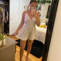 Bite American Eagle Romper With Adjustable Straps. Very Comfortable And Larger Bottom To Make It Look More Like A Dress! Never Worn, Slightly Too Big For Me. White Romper, White Cream, A Dress, Cream White, American Eagle Outfitters, Pant Jumpsuit, Jumpsuit Romper, Make It, American Eagle