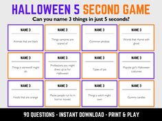 halloween's second game is shown with the name and number options for each card