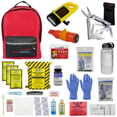 PRICES MAY VARY. EMERGENCY KIT FOR DISASTER PREPAREDNESS: Stay prepared for emergency situations everywhere you go. Ready America emergency survival kits sustain 1 person for 3 days (72 hours). Basic essential emergency supplies recommended by the American Red Cross as well as a hygiene kit, masks, thermometer, survival blankets and ponchos INCLUDES 33-PIECE FIRST AID KIT: Comes with first aid essentials for minor injuries like bandages and wound cleaning solution. Take care of medical emergenci Backpacking First Aid Kit, Kit For School, Emergency Backpack, Survival Essentials, 72 Hour Kits, Car Emergency Kit, Emergency Food Storage, Emergency Survival Kit, Survival Blanket