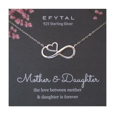 PRICES MAY VARY. Meaning: This infinity heart mother daughter necklace is the perfect way to celebrate your special and eternal bond. If you're looking for gifts for mom from daughter, look no further! Makes an excellent birthday gift for women or graduation gift for daughter. Length, Measurements, Materials: This dainty mom necklace for women is made of 925 Sterling Silver, and measures approximately 18". The unique infinity with embedded heart pendant with dainty chain is classy and timeless - Inspirational Jewelry For Mother's Day Anniversary, Mother's Day Necklace With Gift Box, Inspirational Jewelry For Anniversary And Mother's Day, Meaningful Necklace For Mother's Day With Gift Box, Inspirational Necklace For Mother's Day Gift, Inspirational Mother's Day Gift Necklace, Infinity Necklace For Mom On Valentine's Day, Infinity Necklace For Birthday And Mother's Day, Inspirational Necklaces As Mother's Day Gift