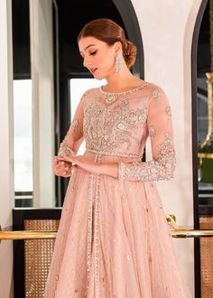 Pakistani Pink Dress in Royal Pishwas Fock and Lehenga Style is an epitome of Elegance and Royalty adorned with hand-crafted Embellishments. Fast shipping. Elegant Semi-stitched Wedding Dress With Traditional Drape, Formal Embellished Anarkali Lehenga, Formal Anarkali Lehenga Embellished, Anarkali Style Embellished Lehenga For Formal Occasions, Anarkali Dress With Dupatta For Reception, Party Wear Gown With Intricate Embroidery For Festive Occasions, Saree Wedding Dress With Intricate Embroidery, Georgette Wedding Gown For Eid, Bollywood Style Dress For Eid Reception