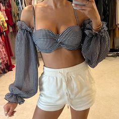 Sold Out Everywhere Such A Cute Top Comes With Sleeves Us 6 Navy And White Gingham Ships Same Day Gingham Top, Gingham Tops, Cute Top, Cute Tops, Womens Swim, Navy And White, Gingham, Blue White, Sports Bra