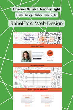 a web page with an orange and green background