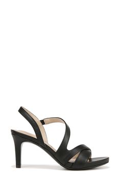 Soft System® comfort ensures a cushioned feel in this strappy asymmetric sandal finished with a stretchy heel strap. 3" heel Synthetic upper, lining and sole Imported Mia Sandals, Sandal Women, Strap Heels, Womens Sandals, Size 10, Nordstrom, Sandals, Heels, Black